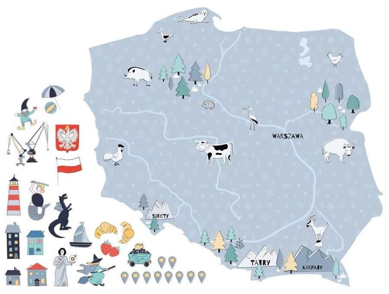 naklejka | mapa polski - niebieska Pastelowe Love